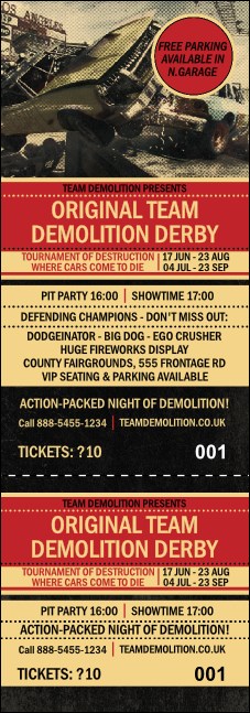 Demolition Derby Event Ticket