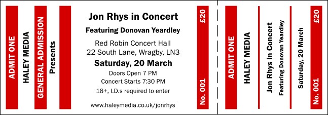 Red and White General Admission Ticket Product Front