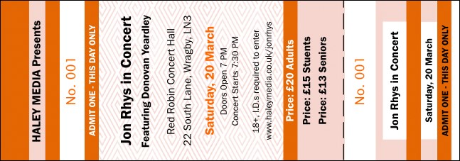Orange Stripe General Admission Ticket Product Front