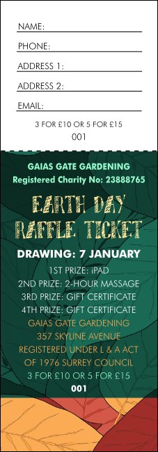 Earth Day Organic Raffle Ticket Product Front