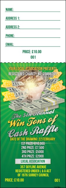Cash Raffle Green Raffle Ticket Product Front
