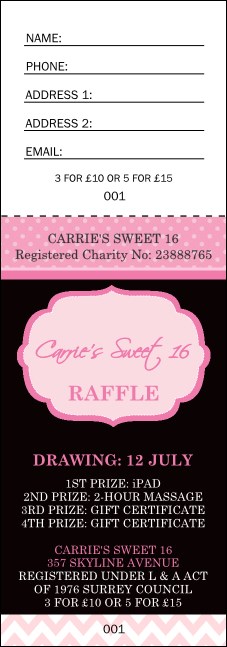 Sweet 16 Raffle Ticket Product Front