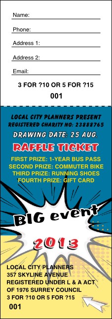 Retro Comic Book Raffle Ticket Product Front