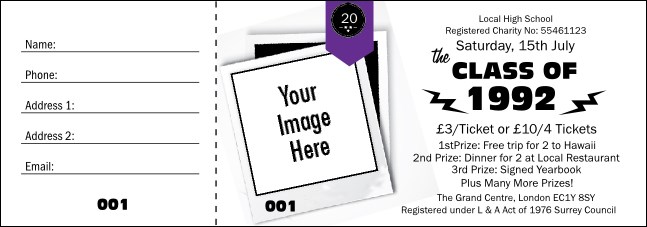 Class Reunion Mascot Purple Raffle Ticket Product Front