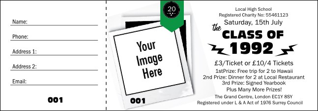 Class Reunion Mascot Green Raffle Ticket Product Front
