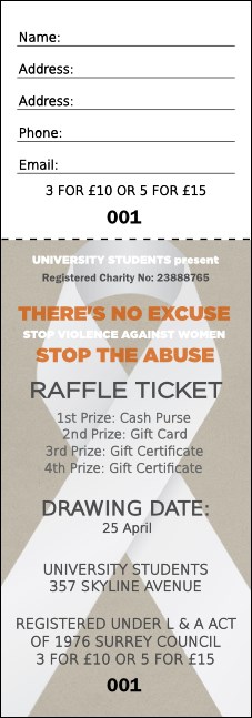 White Ribbon Raffle Ticket Product Front