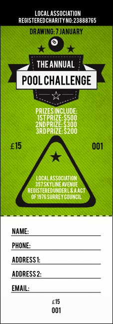 Billiards Raffle Ticket Product Front
