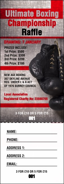 Boxing Gloves Raffle Ticket Product Front
