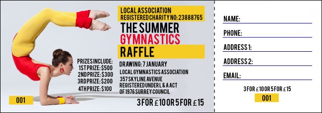 Retro Gymnastics Raffle Ticket Product Front