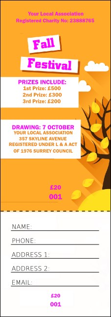 Fall Cut Paper Raffle Ticket Product Front