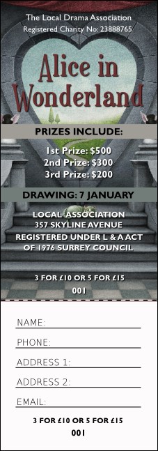 Alice in Wonderland Raffle Ticket Product Front