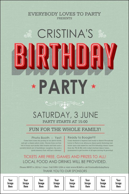 Birthday Party Green Logo Poster Product Front