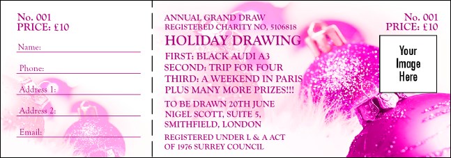 Christmas Ball Pink Raffle Ticket Product Front