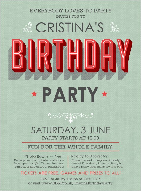 Birthday Party Green Invitation Product Front