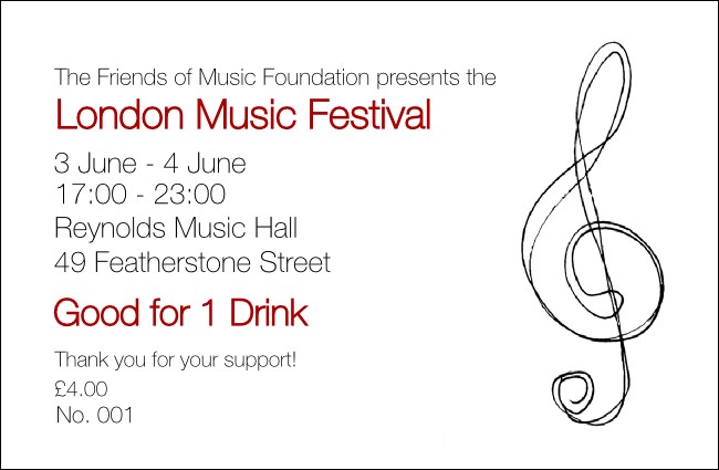 Music Festival 1 Drink Ticket Product Front