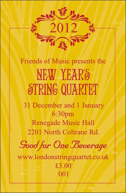 2012 Gold Semi Formal Drink Ticket Product Front