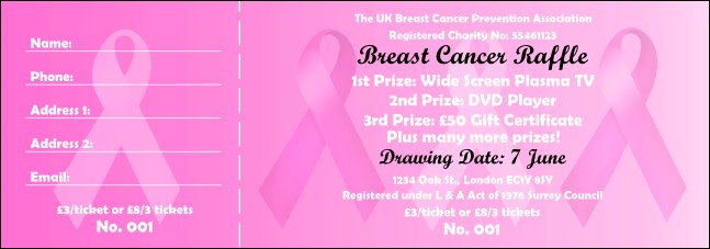 Pink Ribbon Raffle Ticket Product Front