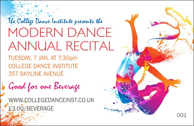 Modern Dance White Drink Ticket Product Front