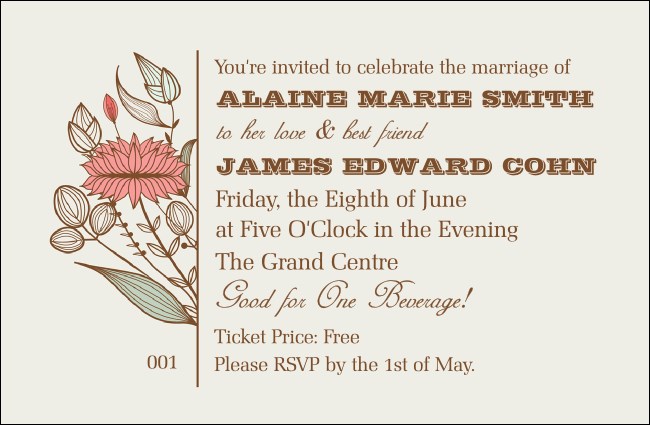 Wedding Flower Drink Ticket Product Front