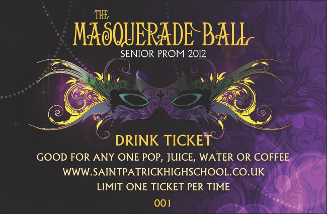 Masquerade Ball Drink Ticket Product Front