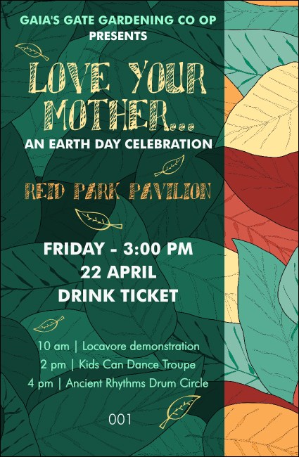 Earth Day Drink Organic Ticket Product Front