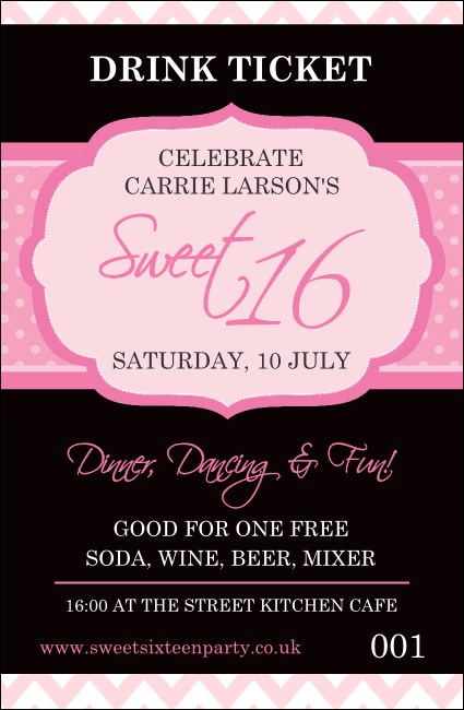 Sweet 16 Drink Ticket Product Front