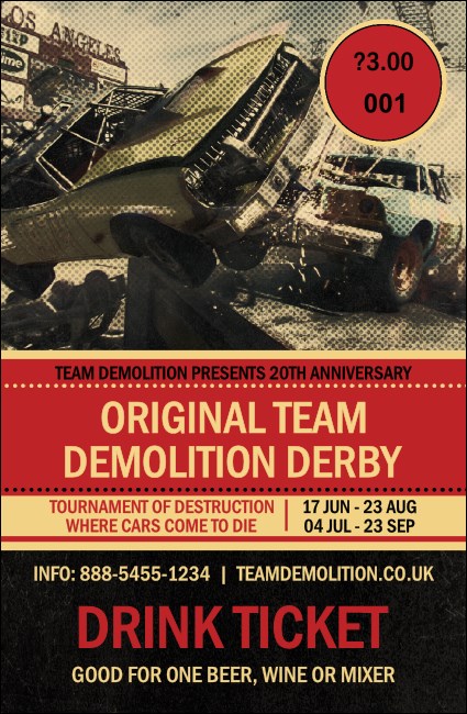 Demolition Derby Drink Ticket Product Front