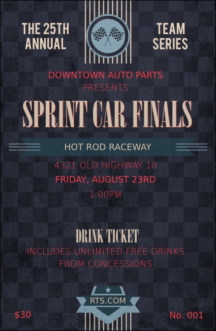 Car Racing Drink Ticket Product Front