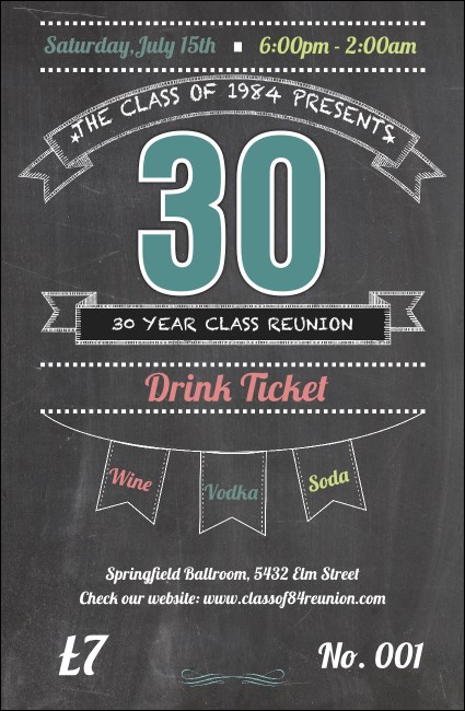 Class Reunion Drink Ticket Product Front