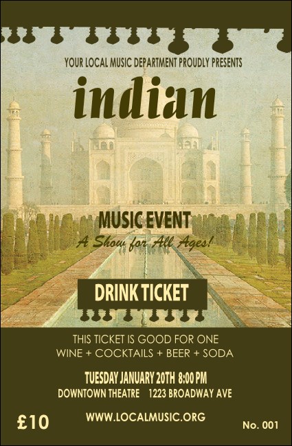 Indian Music Drink Ticket Product Front