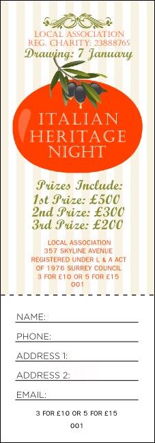 Tuscany Raffle Ticket Product Front