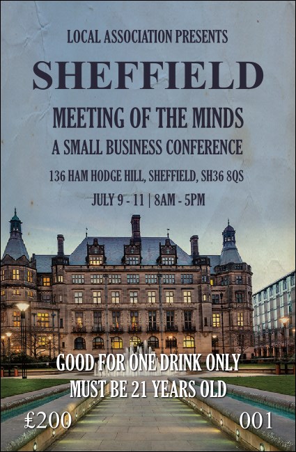 Sheffield Drink Ticket Product Front