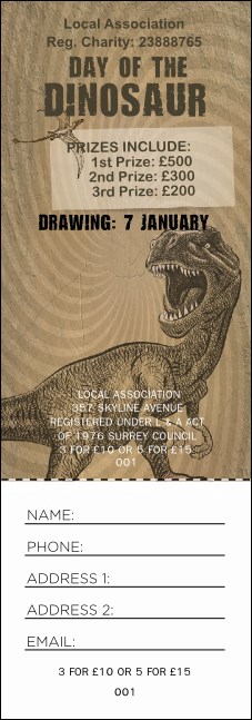 Dinosaur Illustrated Raffle Ticket Product Front