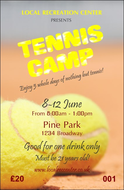 Tennis Camp Drink Ticket Product Front
