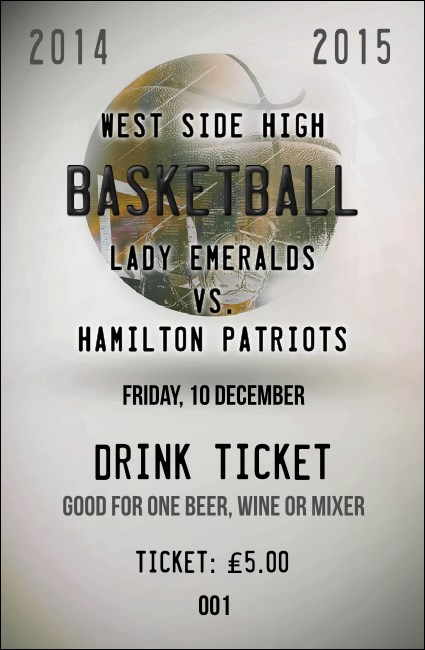 Basketball Schedule Drink Ticket Product Front