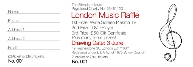 Music Festival 1 Raffle Ticket Product Front