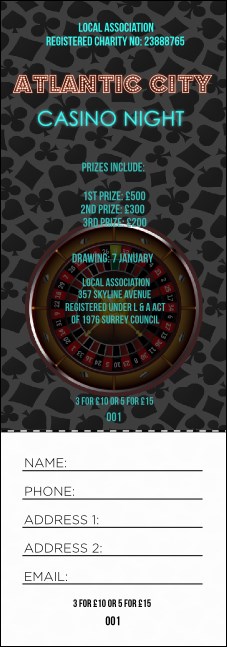 Casino Raffle Ticket Product Front