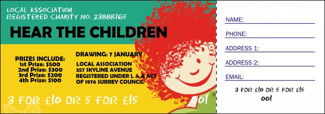 Children's Music Raffle Ticket Product Front