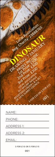 Dinosaur Raffle Ticket Product Front