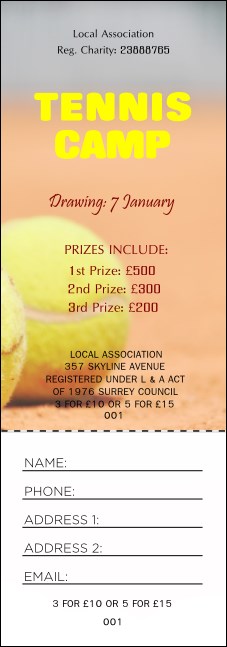 Tennis Camp Raffle Ticket Product Front