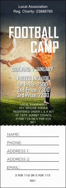 Football Camp Raffle Ticket Product Front