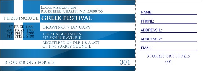 Greek Flag Raffle Ticket Product Front