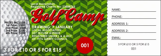 Golf Camp Raffle Ticket Product Front