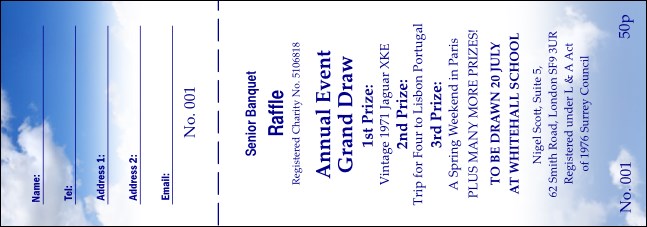 Blue Skies Raffle Ticket Product Front