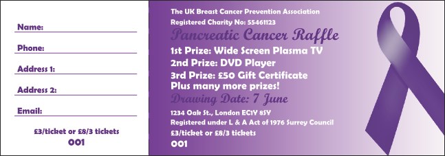 Purple Ribbon Raffle Ticket Product Front