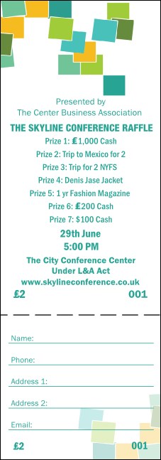 Green Squares Raffle Ticket Product Front