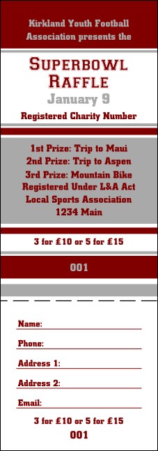 Sports Maroon and Silver Raffle Ticket Product Front