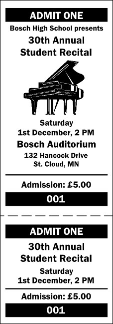 Piano Event Ticket Product Front
