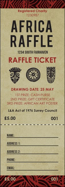 African Theme Raffle Ticket Product Front