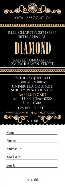 Diamonds Black Raffle Ticket